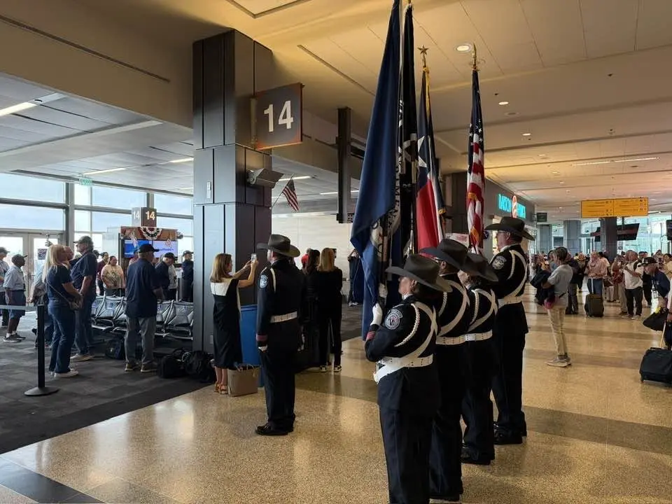 Honor guard send-off for Honor Flight Austin Flight 107 veterans at the airport