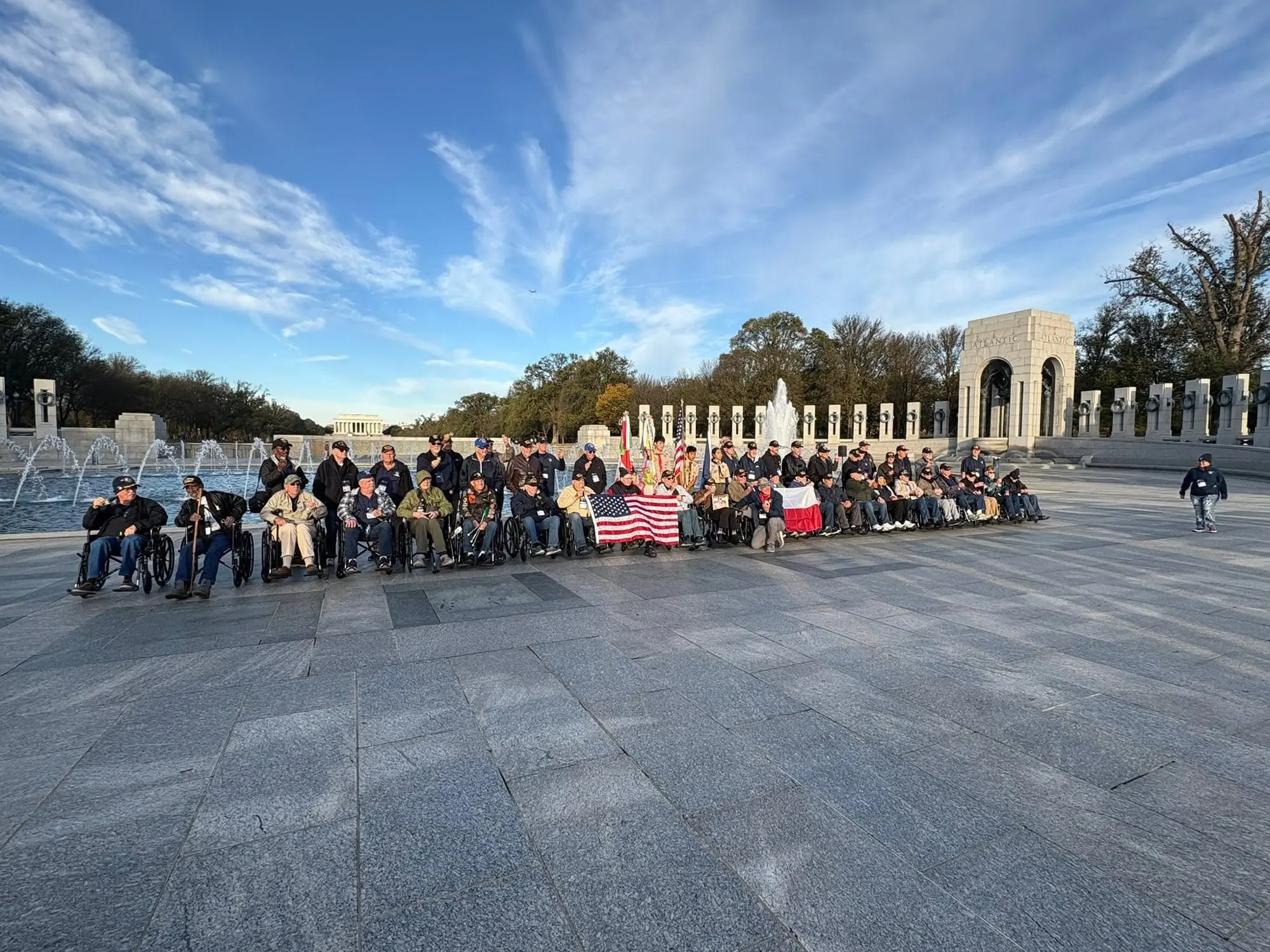 Honor Flight Austin veterans gathered at the World War II Memorial in Washington, D.C.