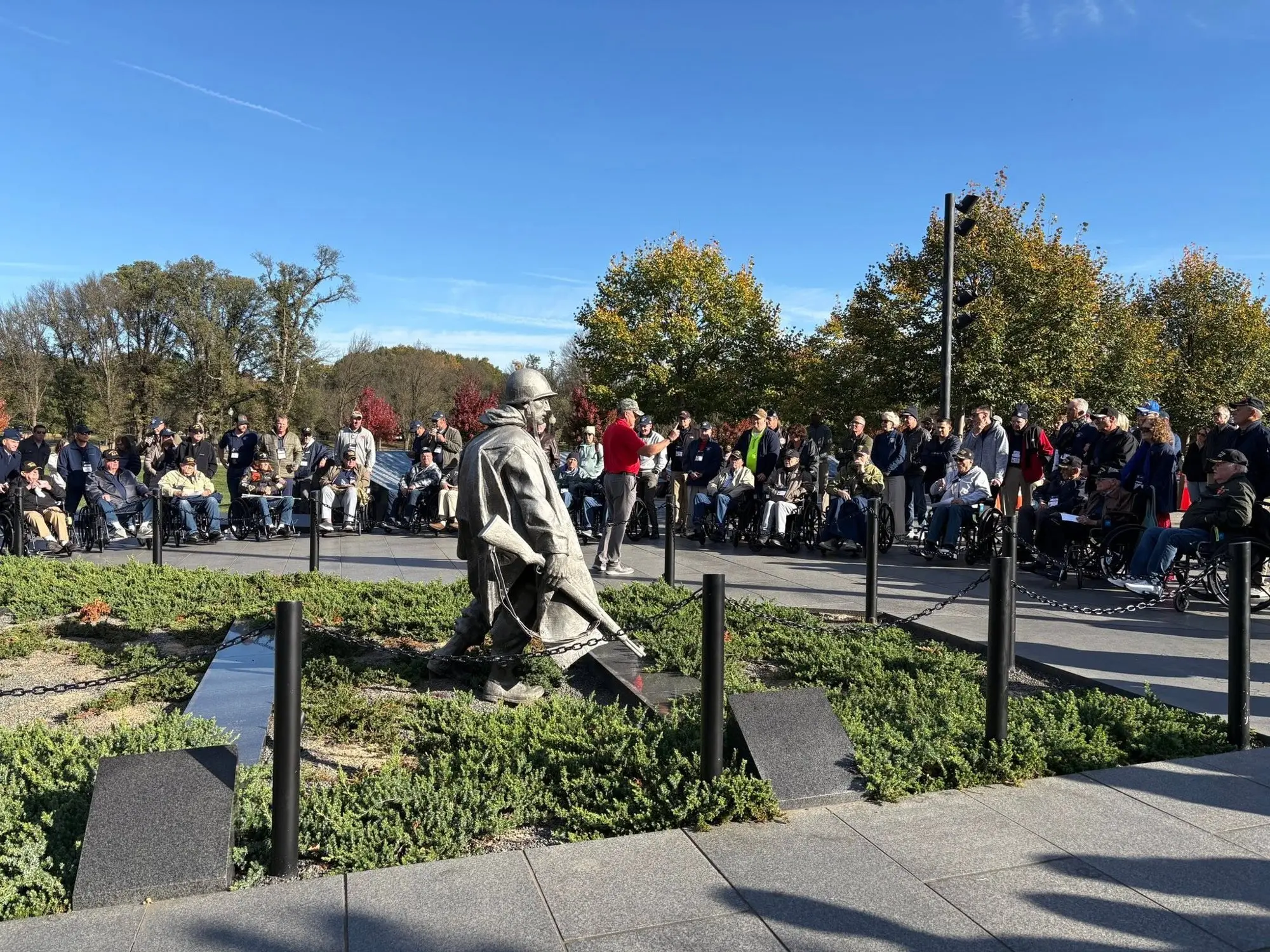 Honor Flight Austin veterans visiting the Korean War Veterans Memorial